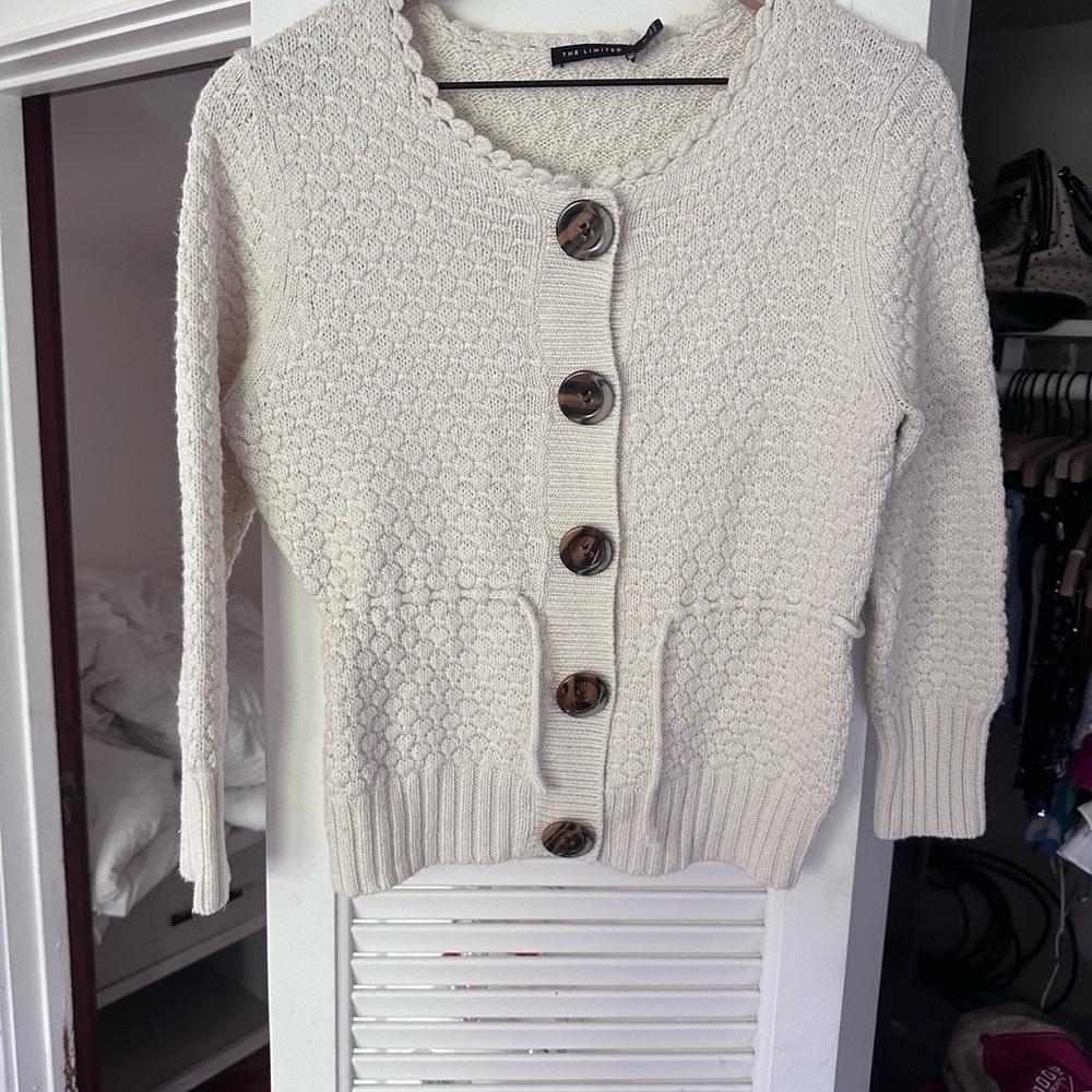 The Limited Cream Cardigan with Textured Knit